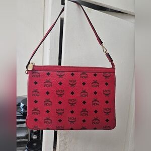 MCM red Visetos Monogram shoulder bag Clutch wristlet